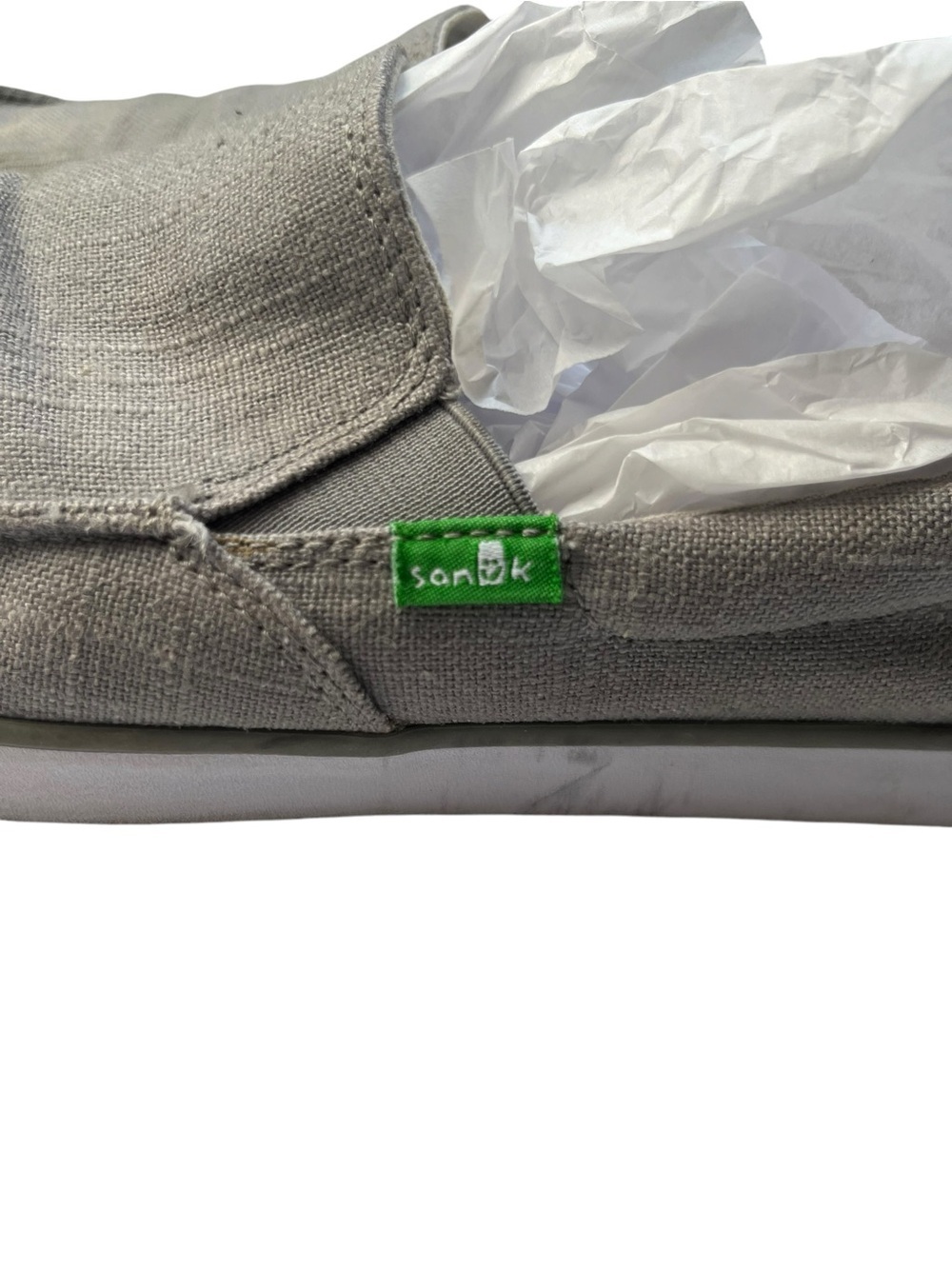 Sanuk Gray Canvas Slip-On Men Shoes with Green Brand Tab size 8 - Picture 11 of 12